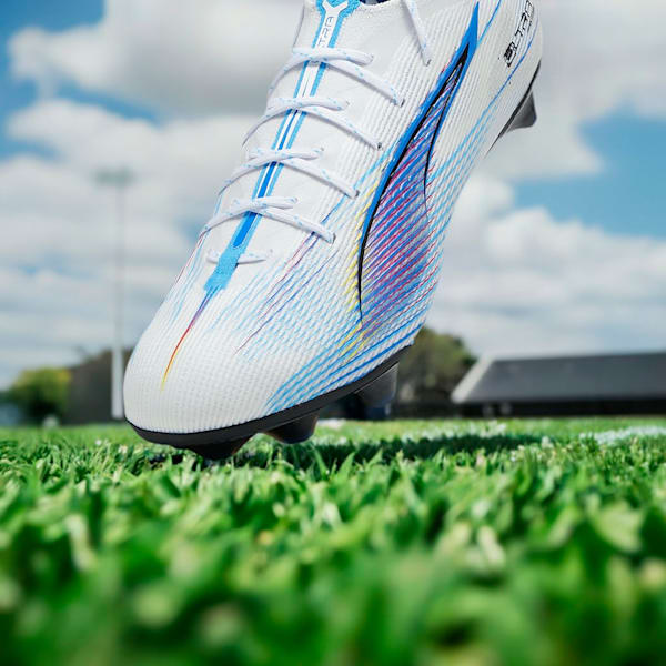 ULTRA 5 CARBON LAUNCH EDITION FG Men's Soccer Cleats, PUMA White-Ultra Blue-Garnet Rose-PUMA Black-Luminous Blue, extralarge