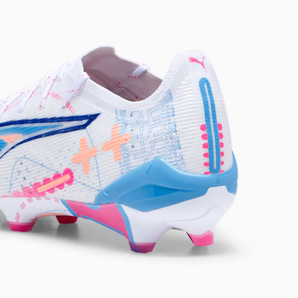 Tacos de fútbol ULTRA 5 ULTIMATE FG, PUMA White-Luminous Blue-Poison Pink-Fizzy Melon, extralarge