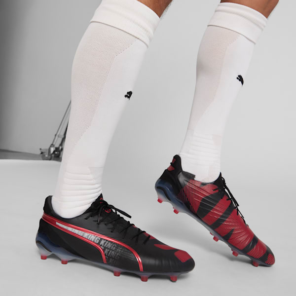 KING ULTIMATE Launch Edition Firm Ground/Artificial Ground Men's Soccer Cleats, PUMA Black-Rosso Corsa, extralarge