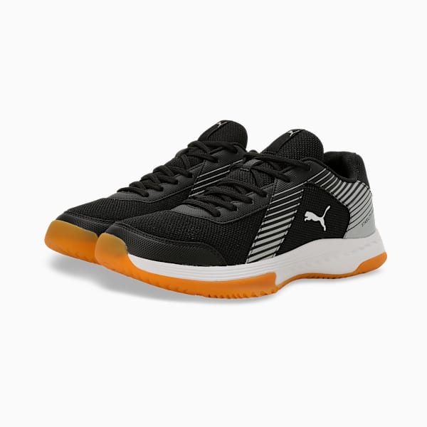 Badminton Smash Sprint Unisex Indoor Sports Shoes, PUMA Black-PUMA White-PUMA Silver, extralarge-IND