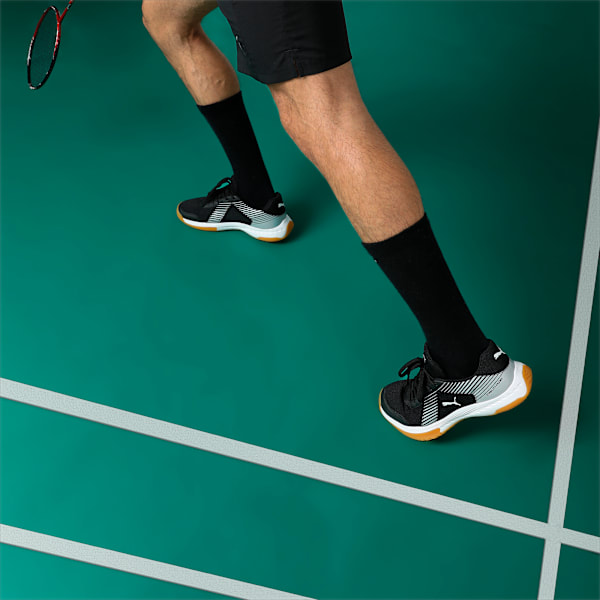 Badminton Smash Sprint Indoor Sports Shoes, PUMA Black-PUMA White-PUMA Silver, extralarge-IND