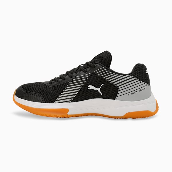 Badminton Smash Sprint Indoor Sports Shoes, PUMA Black-PUMA White-PUMA Silver, extralarge-IND