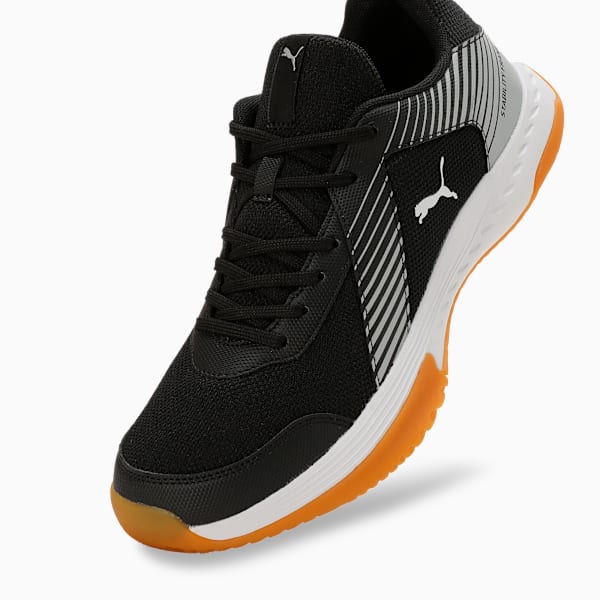 Badminton Smash Sprint Unisex Indoor Sports Shoes, PUMA Black-PUMA White-PUMA Silver, extralarge-IND