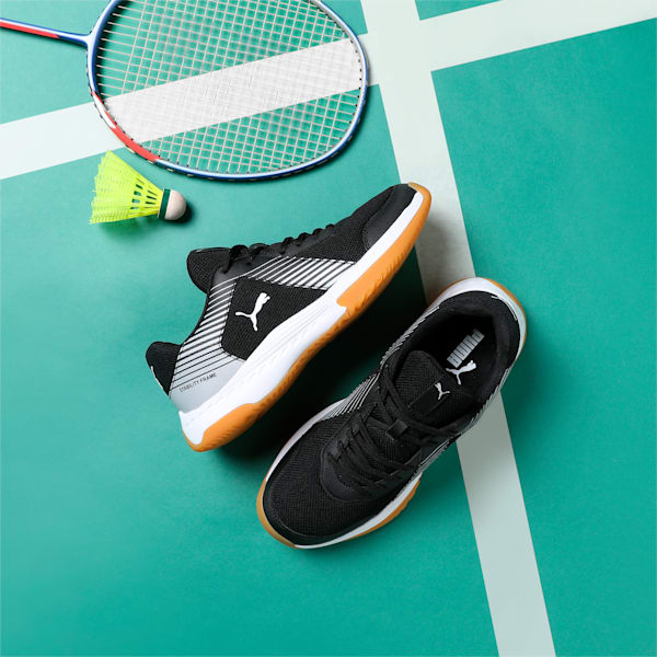 Badminton Smash Sprint Unisex Indoor Sports Shoes, PUMA Black-PUMA White-PUMA Silver, extralarge-IND