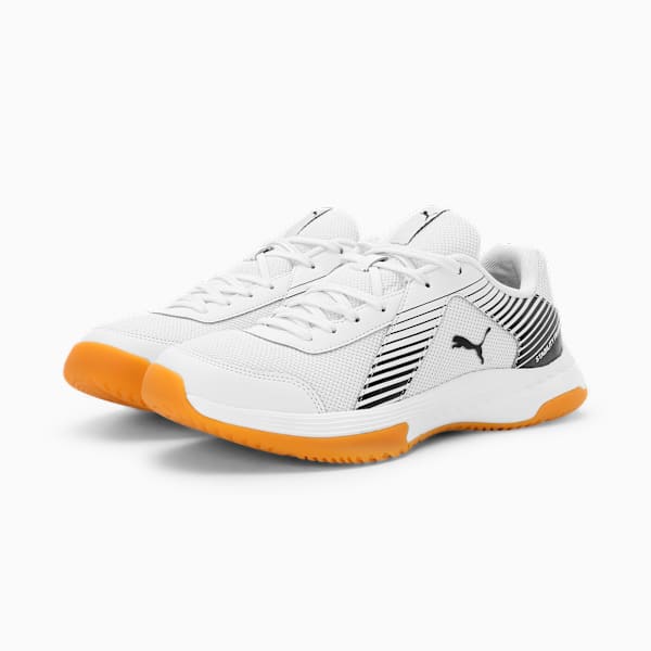Badminton Smash Sprint Indoor Sports Shoes, PUMA White-PUMA Black, extralarge-IND