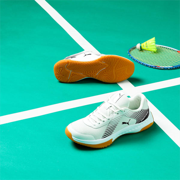 Badminton Smash Sprint Indoor Sports Shoes, PUMA White-PUMA Black, extralarge-IND