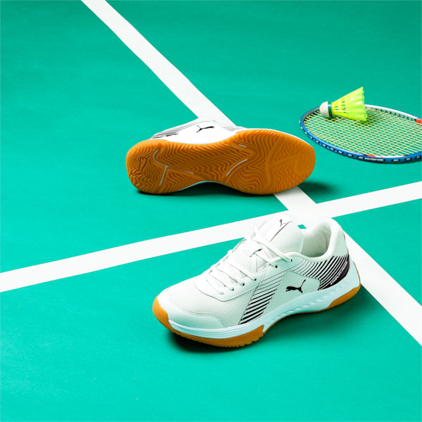 Badminton Smash Sprint Unisex Indoor Sports Shoes, PUMA White-PUMA Black, extralarge-IND