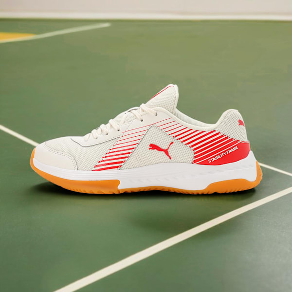 Badminton Smash Sprint Indoor Sports Shoes, Warm White-Chili Oil, extralarge-IND