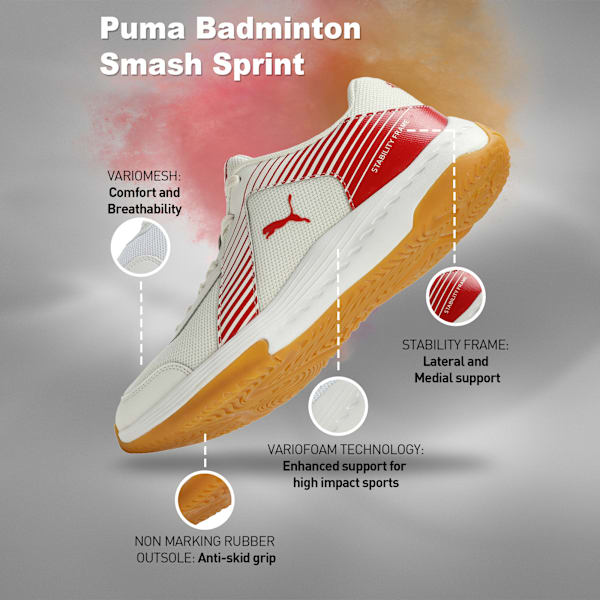 Badminton Smash Sprint Indoor Sports Shoes, Warm White-Chili Oil, extralarge-IND