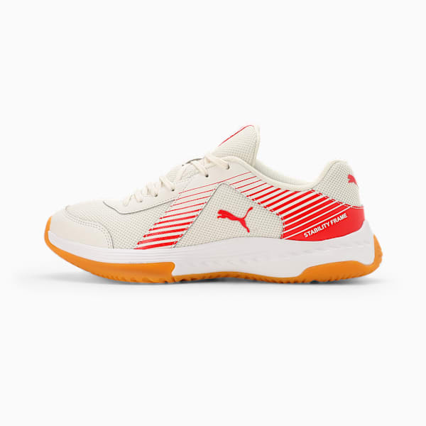 Badminton Smash Sprint Indoor Sports Shoes, Warm White-Chili Oil, extralarge-IND