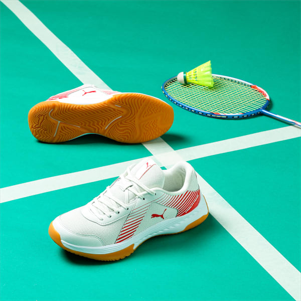 Badminton Smash Sprint Indoor Sports Shoes, Warm White-Chili Oil, extralarge-IND