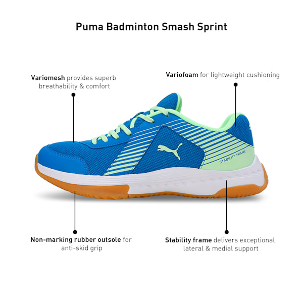 Badminton Smash Sprint Unisex Indoor Sports Shoes, Racing Blue-Speed Green-PUMA White, extralarge-IND