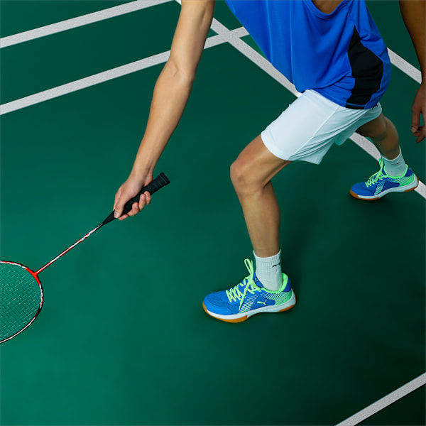 Badminton Smash Sprint Indoor Sports Shoes, Racing Blue-Speed Green-PUMA White, extralarge-IND