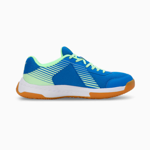 Badminton Smash Sprint Unisex Indoor Sports Shoes, Racing Blue-Speed Green-PUMA White, extralarge-IND