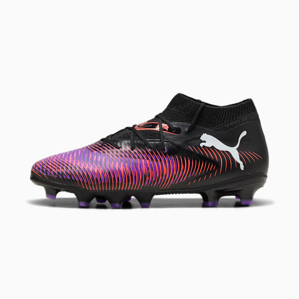 Botines de fútbol para suelo firme/artificial para niños grandes FUTURE 8 PRO, PUMA Black-PUMA White-Glowing Red, extralarge