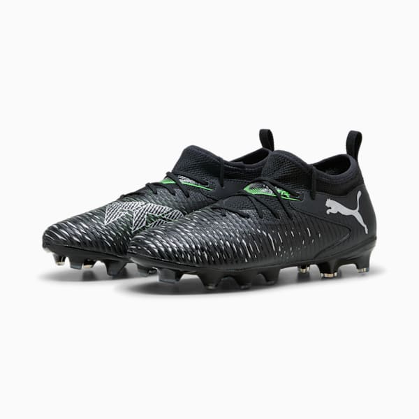 FUTURE 8 MATCH Firm Ground/Artificial Ground Big Kids' Soccer Cleats, PUMA Black-Cool Light Gray-Fluo Green, extralarge