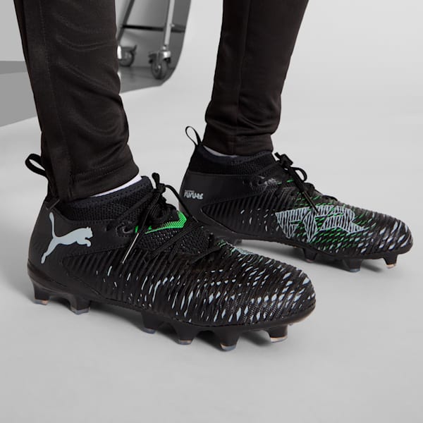 FUTURE 8 MATCH Firm Ground/Artificial Ground Big Kids' Soccer Cleats, PUMA Black-Cool Light Gray-Fluo Green, extralarge