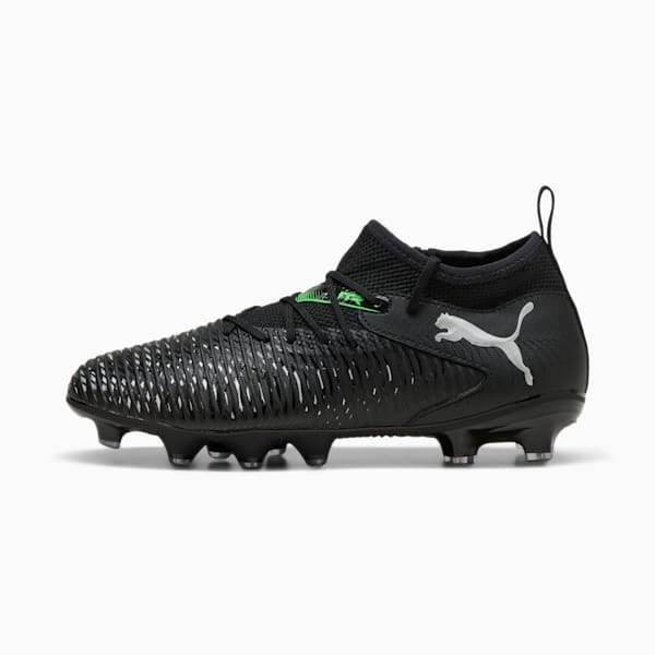 FUTURE 8 MATCH Firm Ground/Artificial Ground Big Kids' Soccer Cleats, PUMA Black-Cool Light Gray-Fluo Green, extralarge