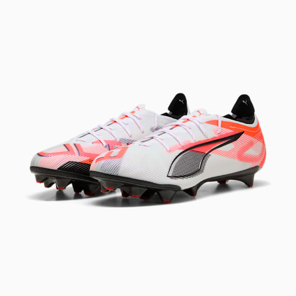Botines de fútbol de suelo firme para hombre ULTRA 5 CARBON, PUMA White-PUMA Black-Glowing Red, extralarge
