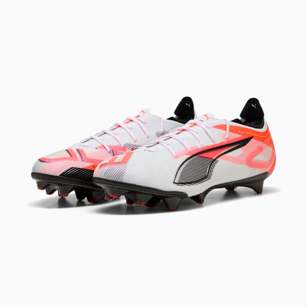Tacos de fútbol ULTRA 5 CARBON FG, PUMA White-PUMA Black-Glowing Red, extralarge