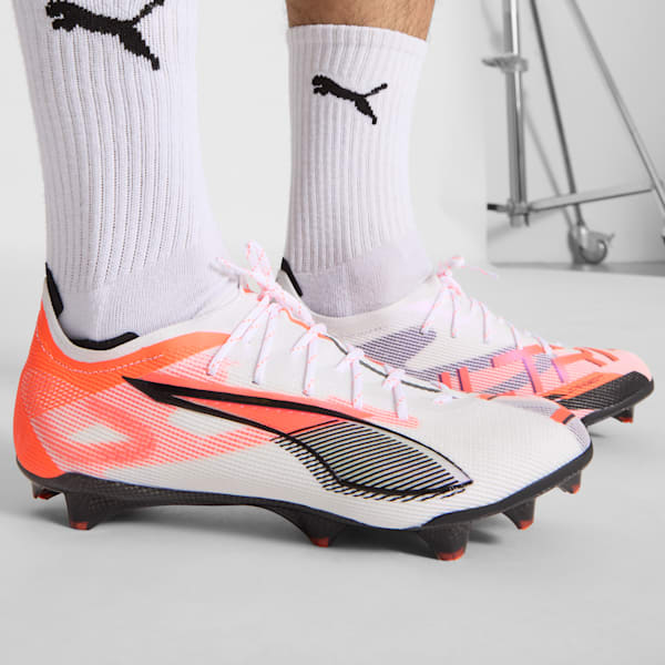 ULTRA 5 CARBON Firm Ground Men's Soccer Cleats, PUMA White-PUMA Black-Glowing Red, extralarge