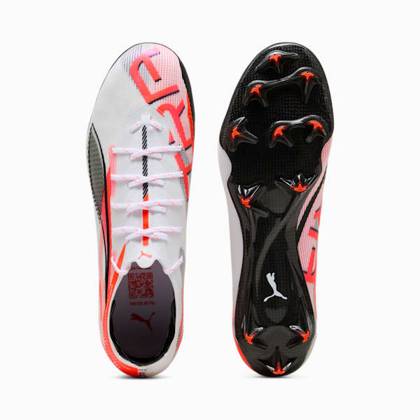 Botines de fútbol de suelo firme para hombre ULTRA 5 CARBON, PUMA White-PUMA Black-Glowing Red, extralarge
