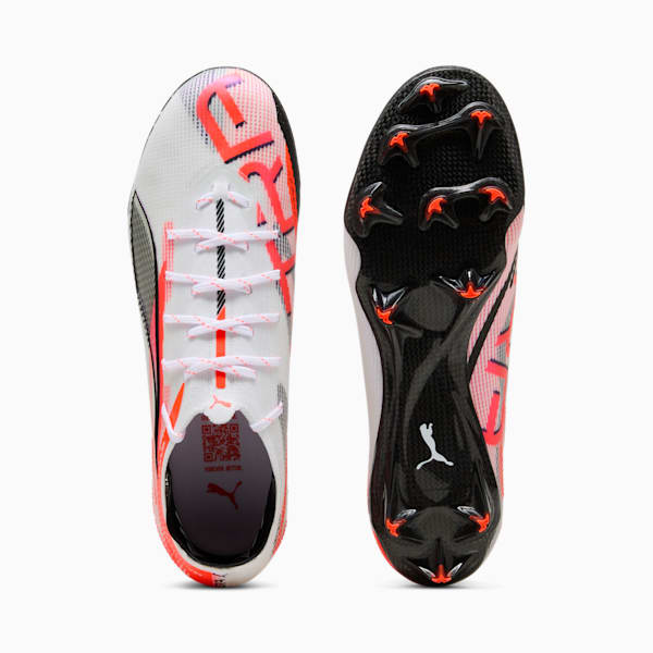 Botines de fútbol para suelos firmes para mujer ULTRA 5 CARBON, PUMA White-PUMA Black-Glowing Red, extralarge