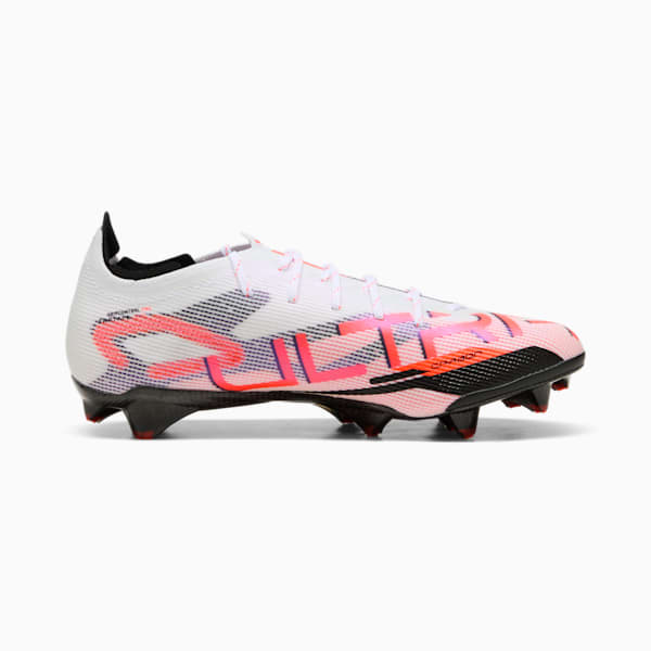 Botines de fútbol para suelos firmes para mujer ULTRA 5 CARBON, PUMA White-PUMA Black-Glowing Red, extralarge