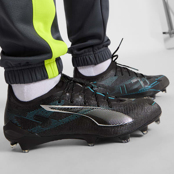 ULTRA 5 ULTIMATE Firm Ground Men's Soccer Cleats, PUMA Black-PUMA Silver-Bright Aqua, extralarge