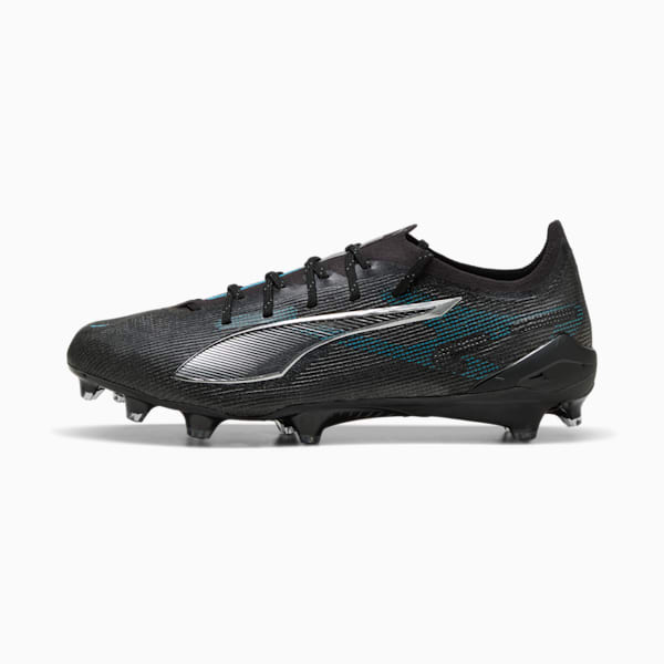 ULTRA 5 ULTIMATE Firm Ground Men's Soccer Cleats, PUMA Black-PUMA Silver-Bright Aqua, extralarge