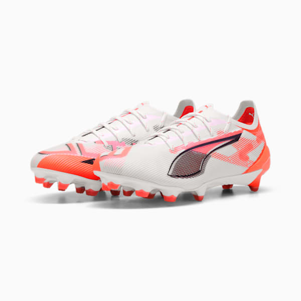 Tacos de fútbol para mujer ULTRA 5 ULTIMATE BRILLIANCE suelo firme, PUMA White-PUMA Black-Glowing Red, extralarge