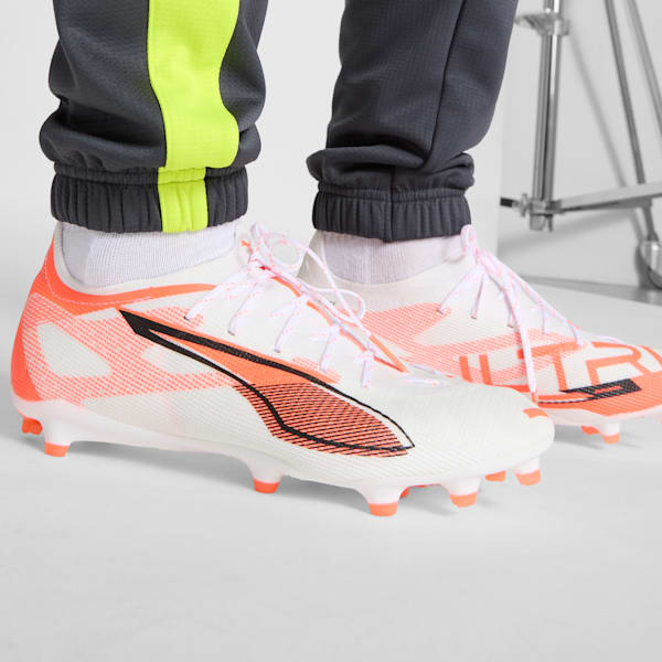 ULTRA 5 PRO Firm Ground/Artificial Ground Men's Soccer Cleats, PUMA White-PUMA Black-Glowing Red, extralarge
