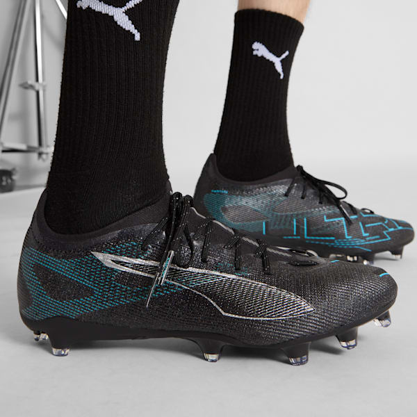 ULTRA 5 PRO Firm Ground/Artificial Ground Men's Soccer Cleats, PUMA Black-PUMA Silver-Bright Aqua, extralarge
