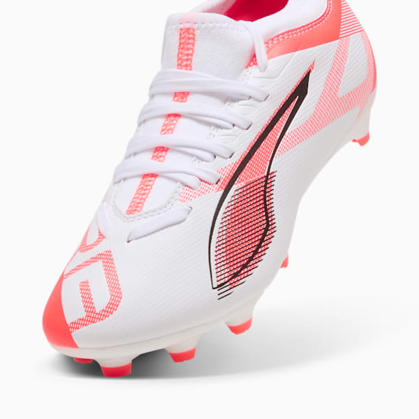 Tacos de fútbol para suelo firme/artificial para niños grandes ULTRA 5 MATCH, PUMA White-PUMA Black-Glowing Red, extralarge