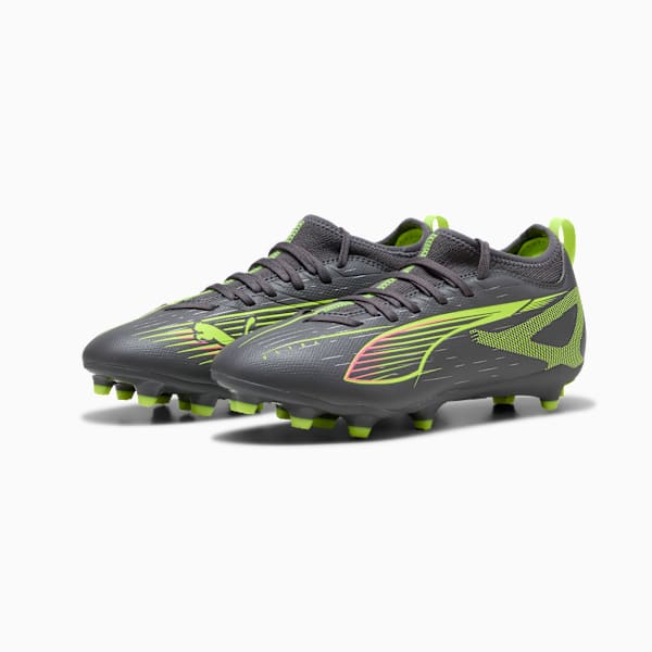 ULTRA 5 MATCH Firm Ground/Artificial Ground Big Kids' Soccer Cleats, Matte Aged Silver-Yellow Alert-Puma Aged Silver, extralarge