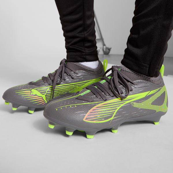 ULTRA 5 MATCH Firm Ground/Artificial Ground Big Kids' Soccer Cleats, Matte Aged Silver-Yellow Alert-Puma Aged Silver, extralarge