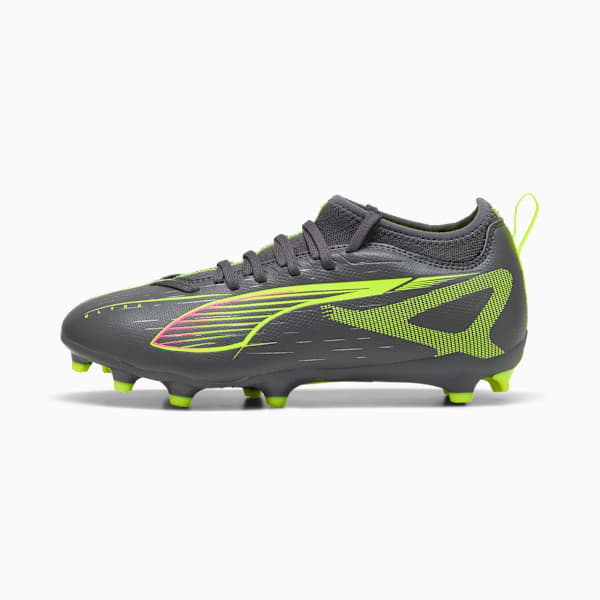 ULTRA 5 MATCH Firm Ground/Artificial Ground Big Kids' Soccer Cleats, Matte Aged Silver-Yellow Alert-Puma Aged Silver, extralarge