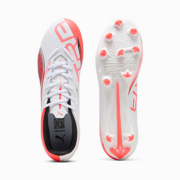 Tacos de fútbol FG/AG ULTRA 5 PLAY, PUMA White-PUMA Black-Glowing Red, extralarge