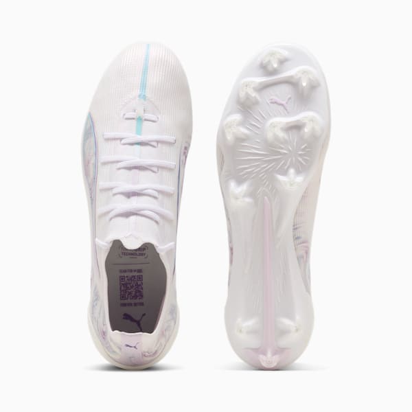 Tacos de fútbol para mujer ULTRA 5 ULTIMATE BRILLIANCE Firm Ground, PUMA White-PUMA Black-Spring Lavender, extralarge
