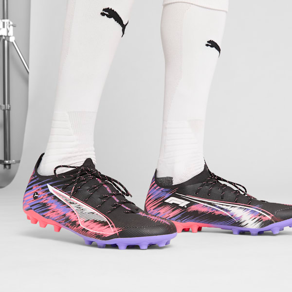 ULTRA 5 ULTIMATE F1® Multi-Ground Men's Soccer Cleats, PUMA Black-PUMA White-Sunset Glow-Dark Amethyst, extralarge