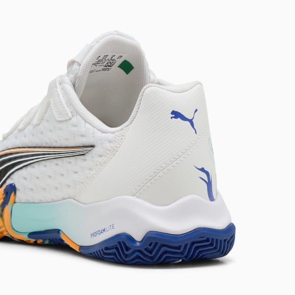 NOVA Elite Men's Court Shoes, PUMA White-PUMA Black-Vivid Blue-Heat Fire, extralarge