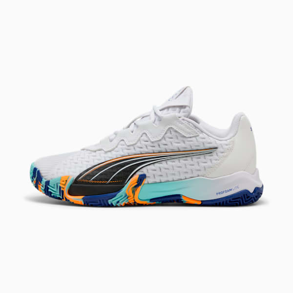 NOVA Elite Padel Men's Sneakers, PUMA White-PUMA Black-Vivid Blue-Heat Fire, extralarge