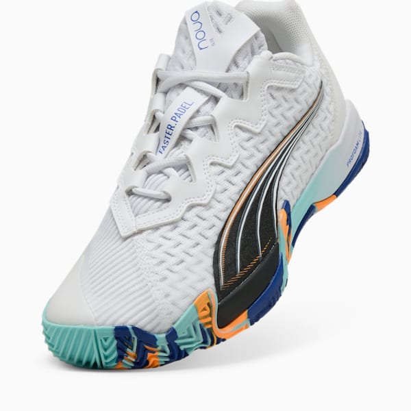 NOVA Elite Padel Men's Sneakers, PUMA White-PUMA Black-Vivid Blue-Heat Fire, extralarge