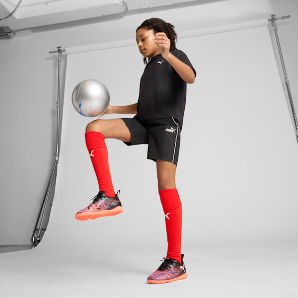 FUTURE 8 PLAY Turf Training Big Kids' Soccer Cleats, PUMA Black-PUMA White-Glowing Red, extralarge