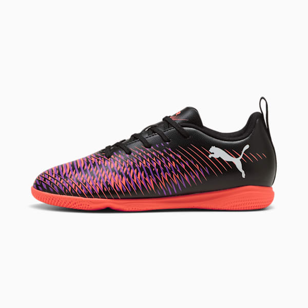 FUTURE 8 PLAY Indoor Training Big Kids' Soccer Cleats, PUMA Black-PUMA White-Glowing Red, extralarge