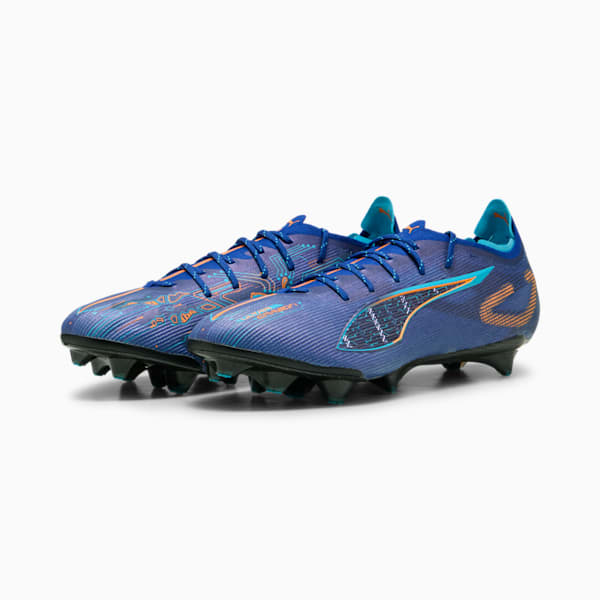 ULTRA 5 CARBON SPEED Firm Ground Men's Soccer Cleats, Vivid Blue-Heat Fire-Bright Aqua-PUMA Black, extralarge