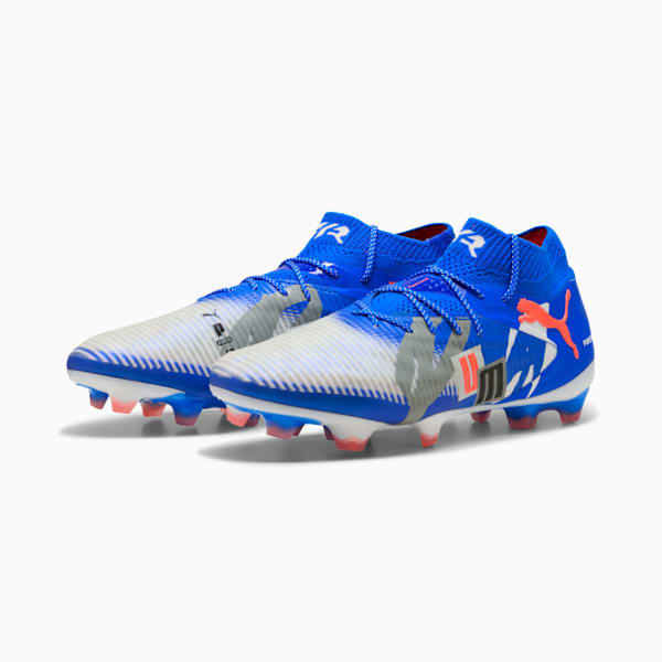 Botas de fútbol FUTURE 8 ULTIMATE FOREVER FG Unisex, PUMA White-Ultra Blue-Feather Gray-PUMA Black-Glowing Red, extralarge