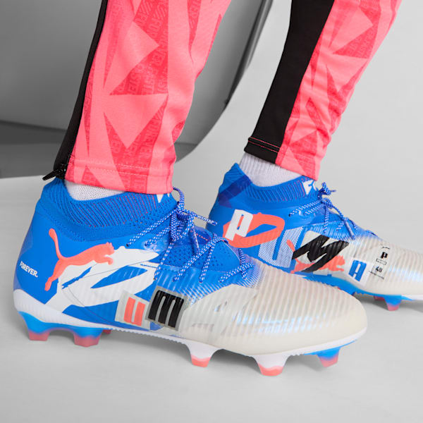 Botas de fútbol FUTURE 8 ULTIMATE FOREVER FG Unisex, PUMA White-Ultra Blue-Feather Gray-PUMA Black-Glowing Red, extralarge
