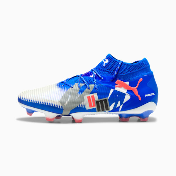 Botas de fútbol FUTURE 8 ULTIMATE FOREVER FG Unisex, PUMA White-Ultra Blue-Feather Gray-PUMA Black-Glowing Red, extralarge