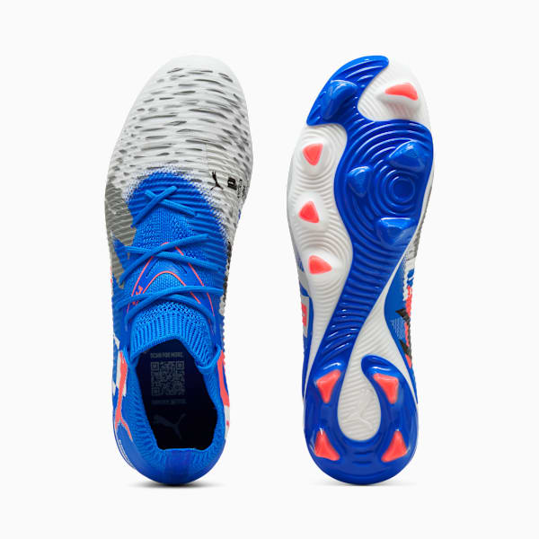 FUTURE 8 MATCH FOREVER Firm Ground/Artificial Ground Men's Soccer Cleats, PUMA White-Ultra Blue-Feather Gray-PUMA Black-Glowing Red, extralarge